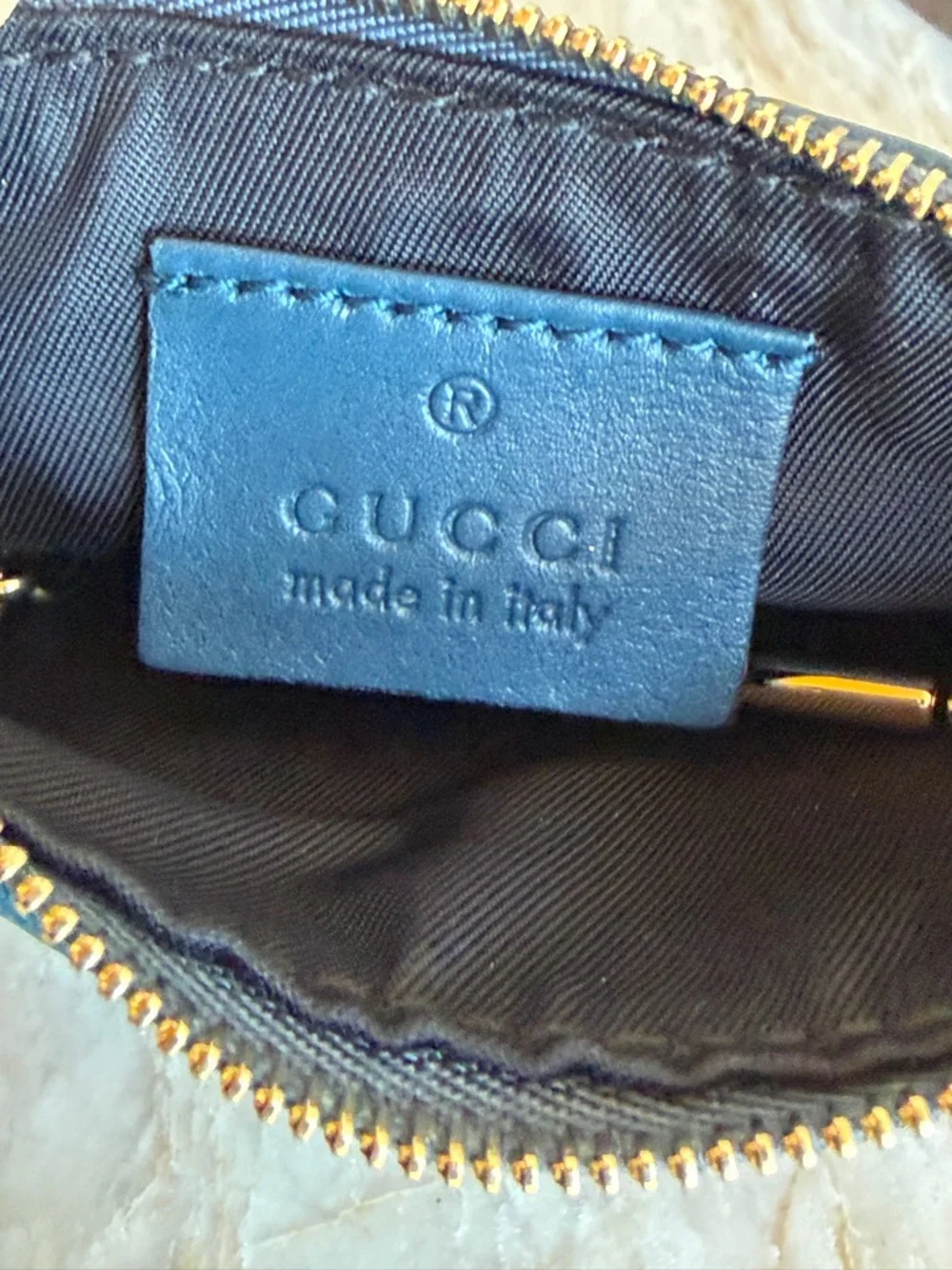 New GUCCI Teal Leather Guccissima Micro GG Coin Key Chain Case w/ Box